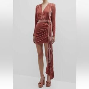 Bronx & Banco Women’s Rihanna Pink Velvet Long Sleeve Mini Dress Fringe Scarf XS